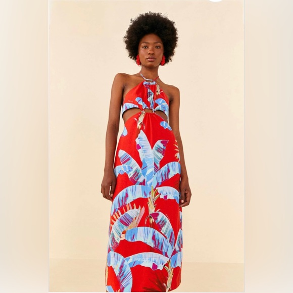 Farm Rio Red Sweet Jungle Cut Out Midi Dress - Picture 3 of 10